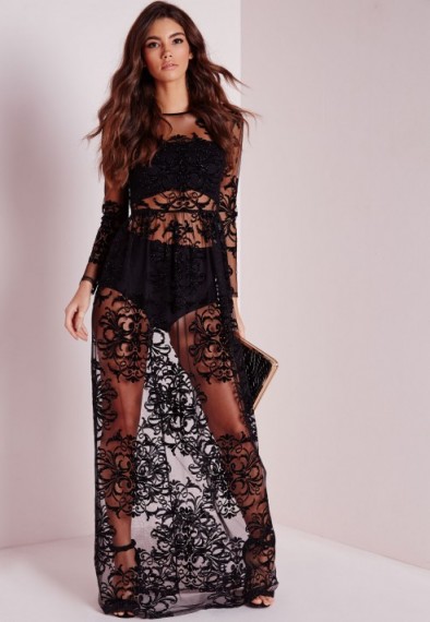 Evening glamour – Missguided black floral mesh maxi dress. Going out dresses – party fashion – sheer style clothing