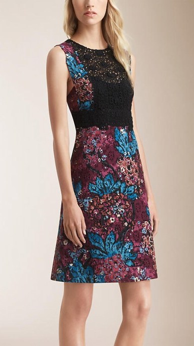 Burberry Prorsum floral print Italian lace shift dress in elderberry ~ designer dresses ~ luxury fashion - flipped