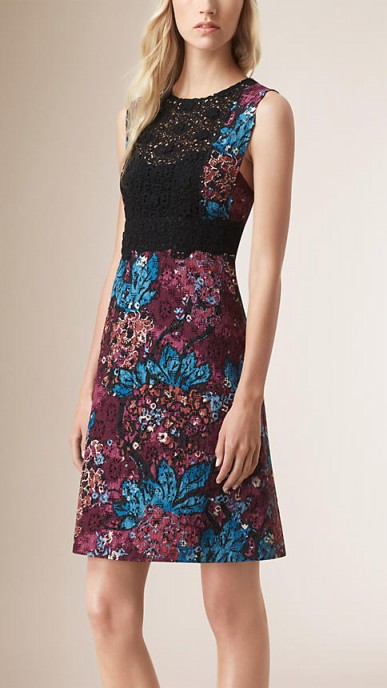 Burberry Prorsum floral print Italian lace shift dress in elderberry ~ designer dresses ~ luxury fashion
