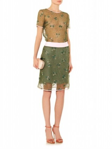 Mary Katrantzou floral embellished tulle skirt in olive green ~ occasion skirts ~ designer clothing ~ womens luxury clothing - flipped
