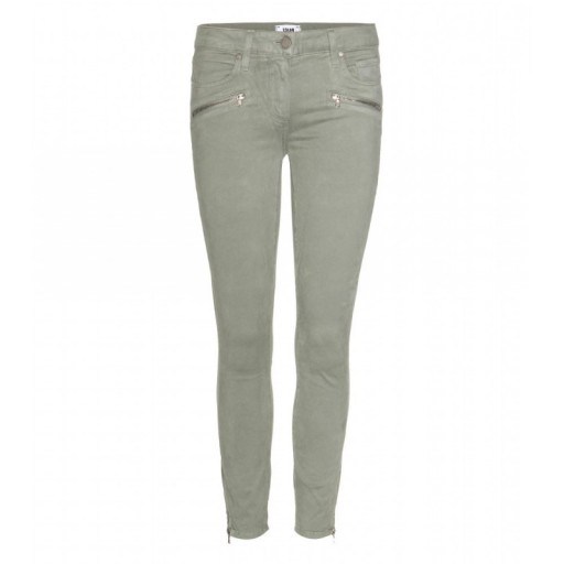 PAIGE Jane Zip Crop sateen skinny jeans in light green. Womens casual trousers | cropped pants - flipped
