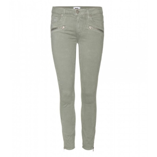 PAIGE Jane Zip Crop sateen skinny jeans in light green. Womens casual trousers | cropped pants