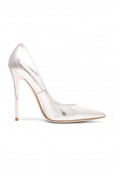 Jimmy Choo silver Anouk leather pumps with high stiletto heel. designer court shoes – metallic courts – occasion footwear