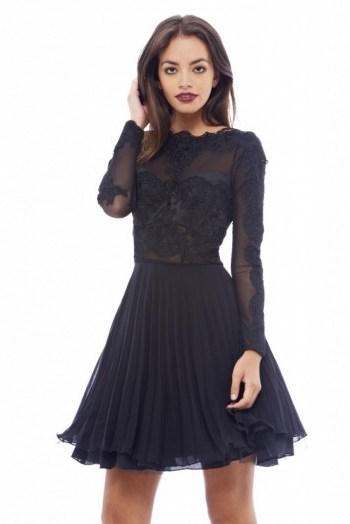 AX Paris – lace detail pleated skater dress in black. Fit & flare ~ party dresses ~ eveningwear ~ occasion fashion ~ going out - flipped