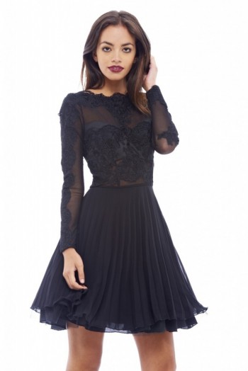 AX Paris – lace detail pleated skater dress in black. Fit & flare ~ party dresses ~ eveningwear ~ occasion fashion ~ going out
