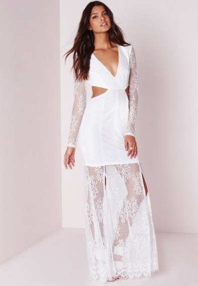 White lace long sleeve cut out maxi dress from Missguided ~ Luxury look ~ occasion dresses ~ going out fashion ~ evening wear ~ luxe style clothing - flipped