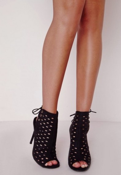 Luxe style ~ Missguided lasercut tie back heeled sandals in black ~ luxury look ~ high heels ~ womens shoes ~ going out footwear ~ peep toe - flipped