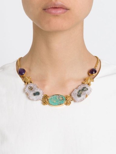 LEIVANKASH 22kt gold plated amethyst and turquoise necklace. Luxe accessories | statement necklaces | designer fashion jewellery  # - flipped
