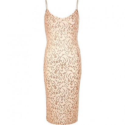 River Island light pink glitter lace cami dress. Evening dresses ~ party fashion ~ going out ~ slip style ~ strappy