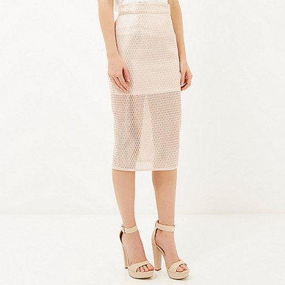 River Island light pink lace pencil skirt. going out skirts ~ evening fashion ~ semi sheer clothing