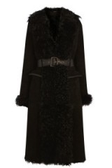 Luxe style…Warehouse shearling belted coat black. Autumn-winter fashion / suede coats / warm fashion