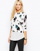 Oasis Floral Print Shirt Jumper. Contrast hem tops | womens fashion | jumpers with sheer hem