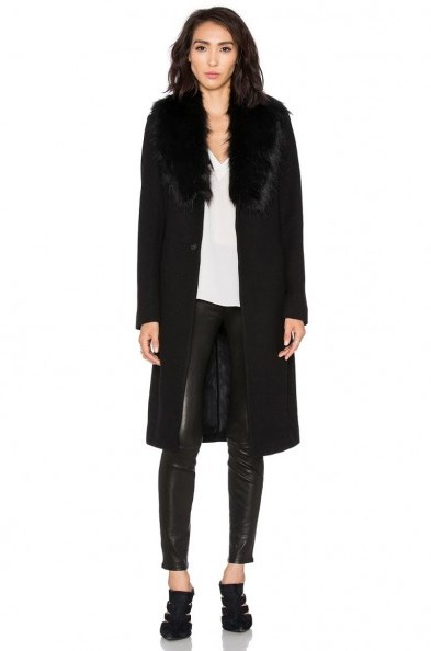Winter coats | Olcay Gulsen black Orora Coat With Faux Fur Collar. Womens outerwear – warm fashion - flipped
