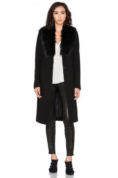 Winter coats | Olcay Gulsen black Orora Coat With Faux Fur Collar. Womens outerwear – warm fashion