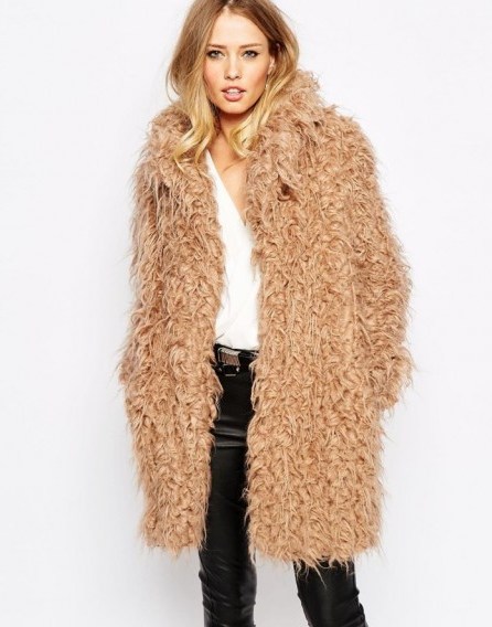 Supertrash Orson Shaggy Coat in Biscuit. Autumn / winter fashion – fluffy coats – womens outerwear - flipped