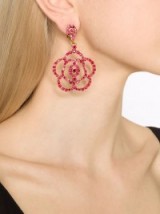 OSCAR DE LA RENTA pavé flower clip-on earrings in red. Designer fashion jewellery | large floral drop earrings | statement jewelry  #