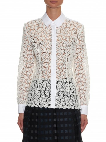 MARY KATRANTZOU Owena paisley macramé-lace blouse in white. designer blouses ~ womens luxury shirts ~ semi sheer clothing ~ luxe style tops ~ textured fabrics