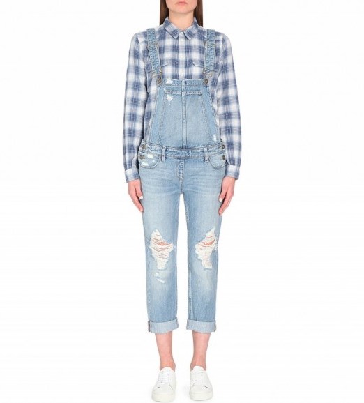 PAIGE DENIM Sierra denim dungarees – as worn by Beyonce travelling back from holiday, 17 September 2015. Celebrity fashion | star style | what celebrities wear | distressed overalls - flipped
