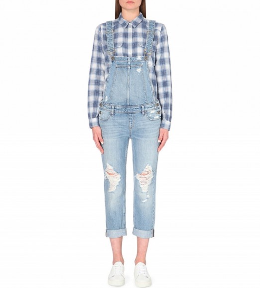 PAIGE DENIM Sierra denim dungarees – as worn by Beyonce travelling back from holiday, 17 September 2015. Celebrity fashion | star style | what celebrities wear | distressed overalls