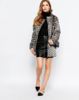 Pepe Jeans leopard print pony faux fur coat in beige. Autumn coats | animal printed fashion | womens outerwear