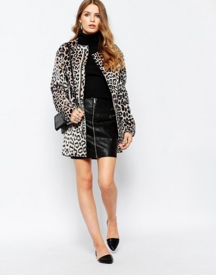 Pepe Jeans leopard print pony faux fur coat in beige. Autumn coats | animal printed fashion | womens outerwear - flipped