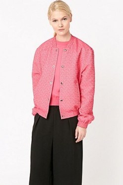 Peter Jensen – pink jacquard bomber jacket. Womens casual jackets | designer fashion - flipped