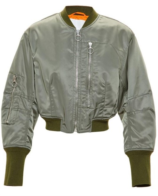 3.1 PHILLIP LIM Cropped Bomber Jacket Khaki green. Womens jackets | casual outerwear | weekend fashion - flipped