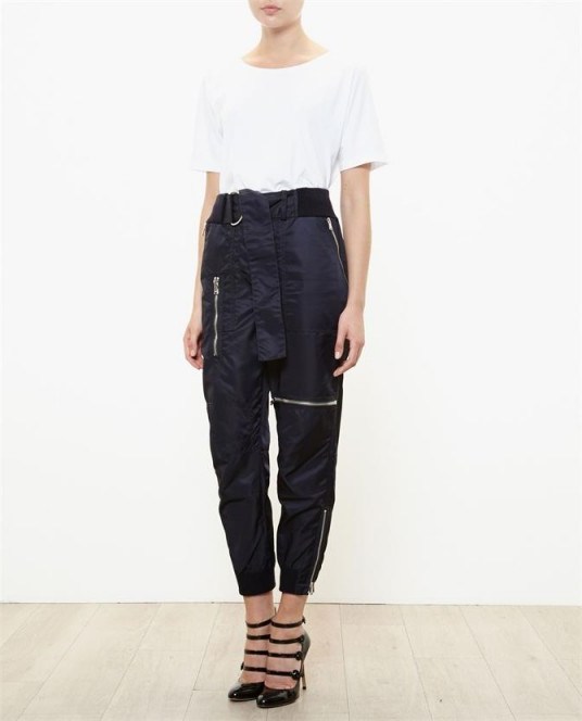 3.1 PHILLIP LIM Rib Trimmed Cargo Trousers in black. Womens designer fashion | casual tapered pants | casual luxe - flipped