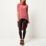 River Island pink knitted high low hem cowl neck top. Autumn fashion / winter tops / uneven hem jumpers
