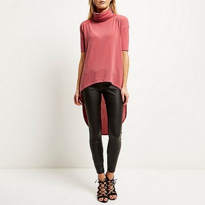 River Island pink knitted high low hem cowl neck top. Autumn fashion / winter tops / uneven hem jumpers - flipped