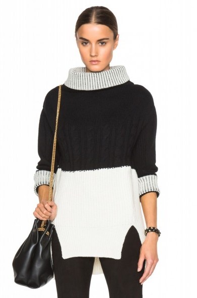 PRABAL GURUNG Nepalese cashmere bi colour sweater. Designer knitwear | black and white jumpers | womens knitted fashion | luxury chunky sweaters | autumn – winter clothing - flipped