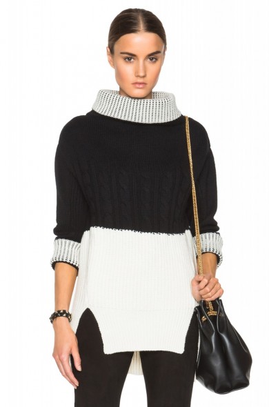 PRABAL GURUNG Nepalese cashmere bi colour sweater. Designer knitwear | black and white jumpers | womens knitted fashion | luxury chunky sweaters | autumn – winter clothing