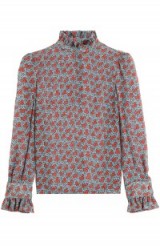 Vintage style printed silk blouse from Philosophy di Lorenzo Serafini. Love the 70s Victorian vibe with the high neck and ruffles. Pretty blouses | designer fashion | womens tops | floral shirts