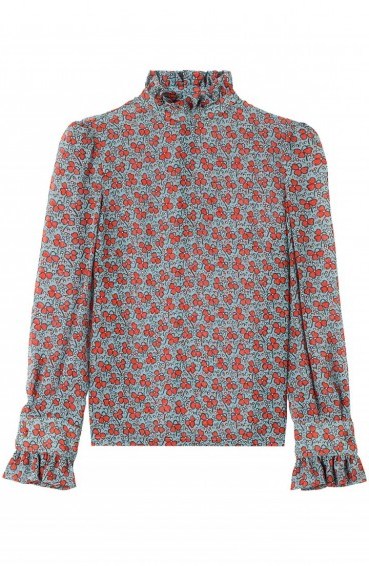 Vintage style printed silk blouse from Philosophy di Lorenzo Serafini. Love the 70s Victorian vibe with the high neck and ruffles. Pretty blouses | designer fashion | womens tops | floral shirts - flipped