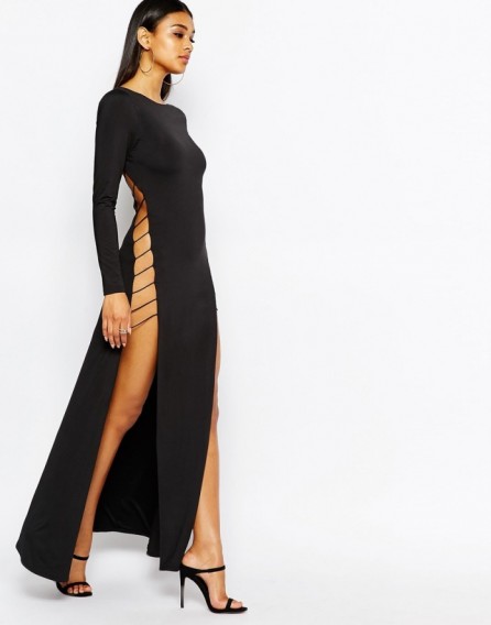 Rare London cut out maxi dress with strap back in black – as worn by Leigh-Anne Pinnock on Instagram, 24 September 2015. Celebrity fashion | long evening dresses | star style | what celebrities wear