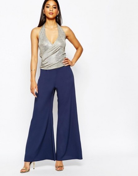 River Island navy palazzo pant. Womens trousers | wide leg pants | going out fashion - flipped