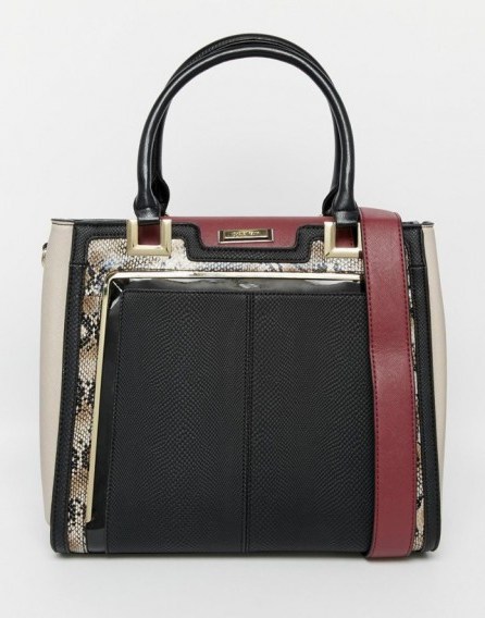 Luxe style handbag ~ River Island Snake Trim Tote Bag in black/oxblood. Chic looking bags ~ faux leather handbags - flipped