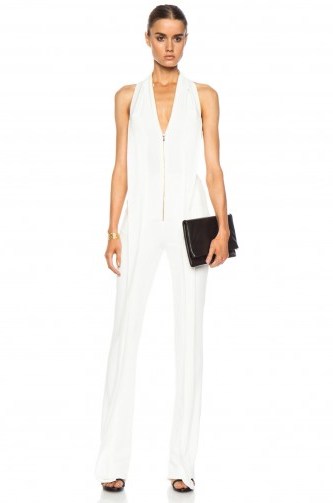 Roland Mouret Wera white crepe jumpsuit – in the style Rochelle Humes, (black not available) September 2015. Celebrity fashion | star style | designer jumpsuits | what celebrities wear - flipped