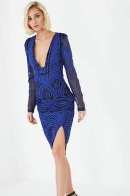 Lydia Bright was spotted wearing one of these royal blue plunging dresses from Lavish Alice at Jessica Wright’s Birthday celebration, at the Park Plaza Hotel, London, 12 September 2015. Celebrity fashion | occasion dresses | what celebrities wear | plunge necklines