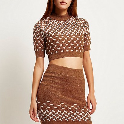 River Island rust brown knitted metallic cropped top. Crop tops / co-ords / fashion sets / autumn – winter fashion / womens knitwear / going out jumpers - flipped