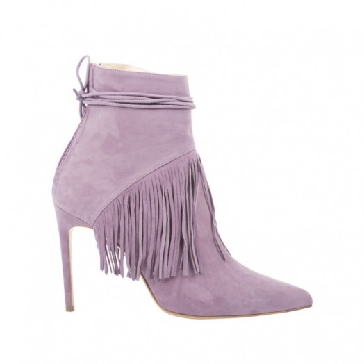 Stunning Lilac suede, fringed ankle boots with pointed toe, stiletto heel and ankle ties from Bionda Castana…perfect! Designer boots / high heels / autumn winter footwear