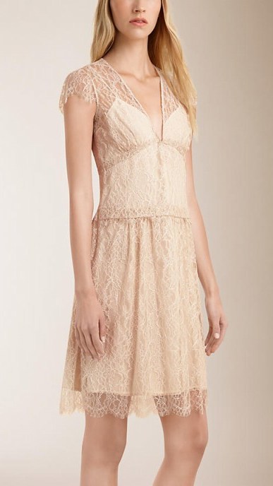 Burberry Prorsum scallop trim lace dress in stone ~ luxury dresses ~ designer fashion - flipped