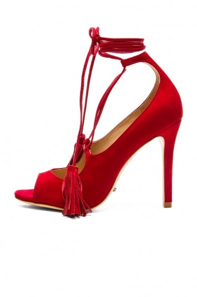 Red party heels ~ SCHUTZ Yassu Heel. Lace up front high heels ~ evening shoes ~ ankle ties ~ strappy footwear ~ going out glamour - flipped