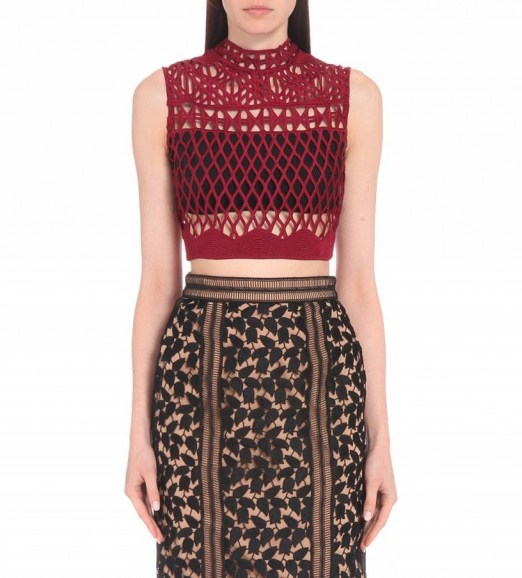 SELF-PORTRAIT Embroidered lace top in burgundy – as worn by Lily Allen at the Alexander Wang fashion afterparty LFW S/S 2016. Celebrity fashion | star style | designer crop tops | what celebrities wear - flipped