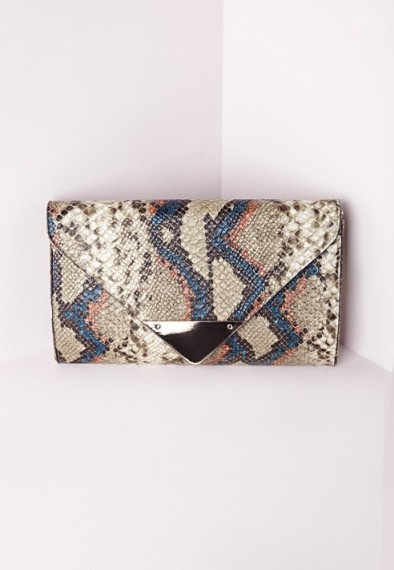 Missguided snake metal trim envelope clutch. Animal prints | gold chain strap shoulder bags | on-trend handbags | womens affordable accessories