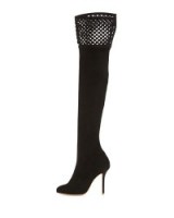 As worn by Cara Delevingne in Berlin, June 2015 ~ Sophia Webste Adrianna Suede Over-the-Knee Boot, Black ~ designer boots ~ high heels ~ celebrity footwear ~ Cara’s style