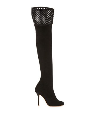 As worn by Cara Delevingne in Berlin, June 2015 ~ Sophia Webste Adrianna Suede Over-the-Knee Boot, Black ~ designer boots ~ high heels ~ celebrity footwear ~ Cara’s style - flipped