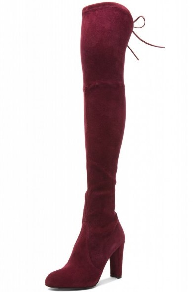 Stuart Weitzman Highland over the knee boots in gorgeous Bordeaux suede. designer fashion – autumn / winter footwear - flipped