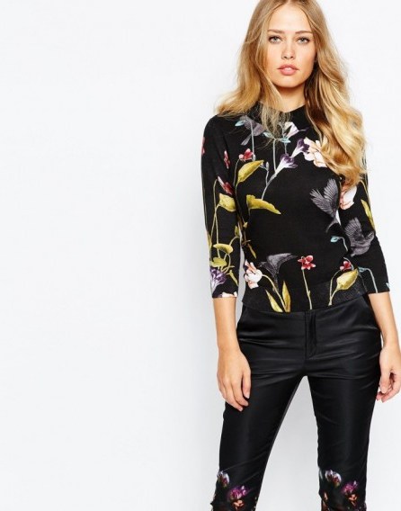 This pretty floral Ted Baker jumper can be easily dressed up or down…a great style statement for the colder months. Womens jumpers | knitwear | flower print sweaters - flipped