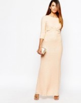 TFNC nude sequin long sleeve maxi dress with front twist. Luxe looks ~ long embellished evening dresses ~ occasion wear ~ sequined ~ luxury style fashion